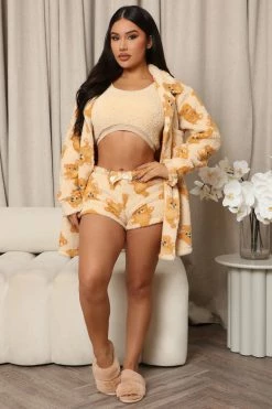 Fashion Nova Teddy Cutie 4 Piece PJ Plush Set - Mocha/combo Pajama Sets