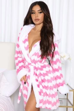 Fashion Nova Give Me Your Heart Plush Robe - Pink/combo Robes & Sleep Shirts