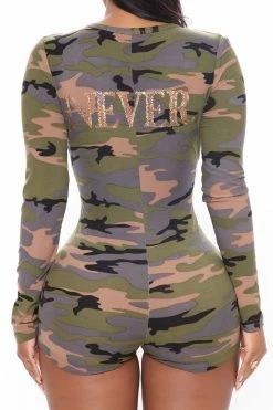 Fashion Nova Never Camo PJ Romper Onesie - Camouflage