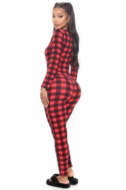 Fashion Nova Pajama Rompers & Jumpsuits Cabin Ready PJ Jumpsuit Onesie - Red/Black