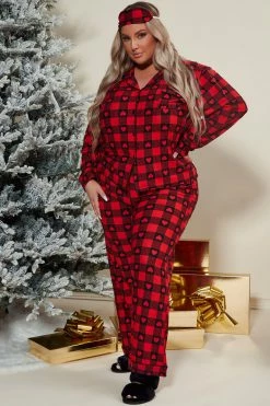 Fashion Nova Pajama Sets Winter Hearts PJ Pant Set - Red/Black