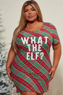 Fashion Nova What The Elf PJ Sleep Shirt - Green/combo