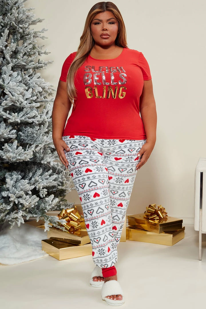 Fashion Nova Sleigh Bells Bling PJ Set - Red/combo