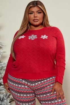 Fashion Nova Hot Cocoa And Snow Holiday PJ Set - Red/combo Pajama Sets