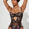 Fashion Nova Send Me Flowers Lace Garter Teddy - Black Sexy Sleepwear