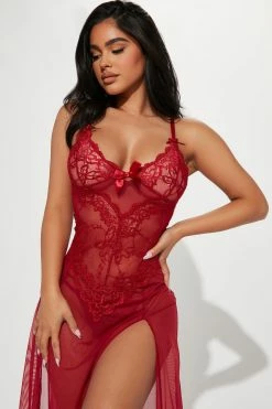 Fashion Nova Best You Ever Had Lace Sleep Gown - Red