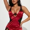 Fashion Nova Sexy Sleepwear Soft Kisses Satin Babydoll - Red