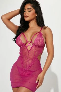 Fashion Nova Whisper My Name Lace Babydoll - Fuchsia