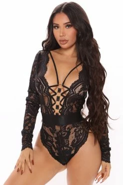 Fashion Nova Light A Few Candles Lace Teddy - Black Sexy Sleepwear