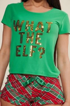 Fashion Nova What The Elf PJ Short Set - Green/combo Pajama Sets