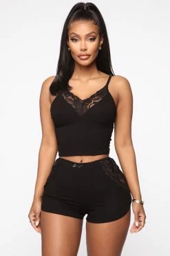 Fashion Nova Pajama Sets Bedroom Cuddle PJ Set - Black