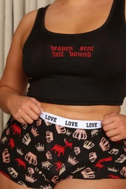 Fashion Nova Heaven Sent PJ Boyshort Set - Black/combo Pajama Sets