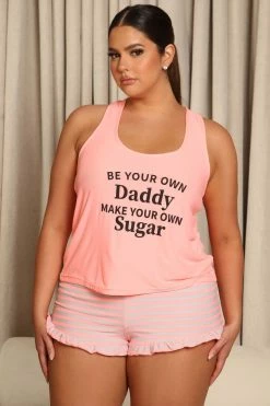Fashion Nova Pajama Sets Making My Own Sugar PJ Short Set - Pink/combo