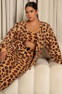 Fashion Nova Cozy Mornings Sherpa PJ Robe Set - Leopard Pajama Sets