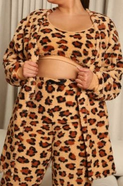 Fashion Nova Cozy Mornings Sherpa PJ Robe Set - Leopard Pajama Sets