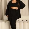 Fashion Nova Pajama Sets Lazy Sunday Sherpa PJ Robe Set - Black