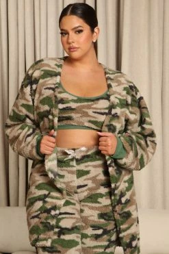 Fashion Nova Cozy Mornings Sherpa PJ Robe Set - Green/combo Pajama Sets