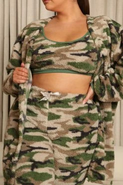 Fashion Nova Cozy Mornings Sherpa PJ Robe Set - Green/combo Pajama Sets