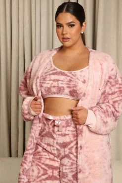 Fashion Nova Cozy Mornings Sherpa PJ Robe Set - Pink/combo Pajama Sets