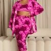 Fashion Nova Lazy Sunday Sherpa PJ Robe Set - Hot Pink/combo