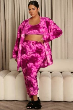 Fashion Nova Lazy Sunday Sherpa PJ Robe Set - Hot Pink/combo