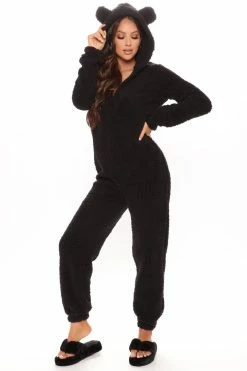 Fashion Nova Pajama Rompers & Jumpsuits Bear Babe PJ Jumpsuit Onesie - Black