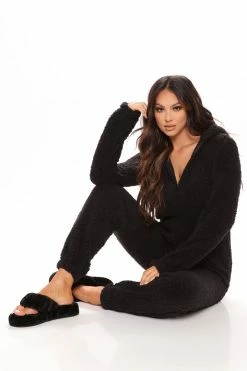 Fashion Nova Pajama Rompers & Jumpsuits Bear Babe PJ Jumpsuit Onesie - Black