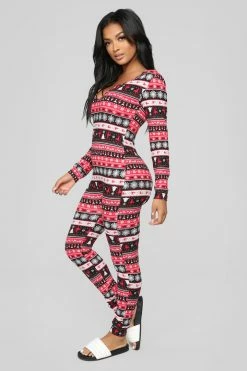 Fashion Nova Baby It's Cold Outside PJ Onesie - Red/combo Pajama Rompers & Jumpsuits