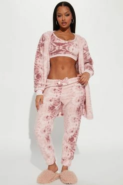 Fashion Nova Cozy Mornings Sherpa PJ Robe Set - Pink/combo Pajama Sets