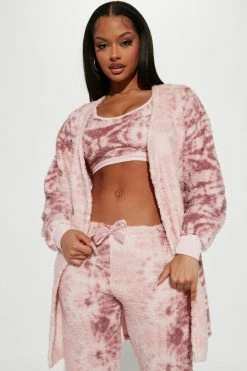 Fashion Nova Cozy Mornings Sherpa PJ Robe Set - Pink/combo Pajama Sets