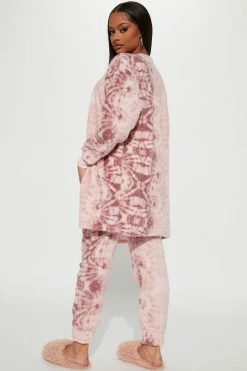 Fashion Nova Cozy Mornings Sherpa PJ Robe Set - Pink/combo Pajama Sets