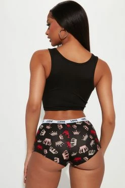 Fashion Nova Heaven Sent PJ Boyshort Set - Black/combo Pajama Sets