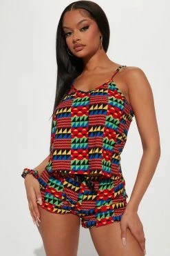 Fashion Nova All The Right Vibes PJ Short Set - Multi Color