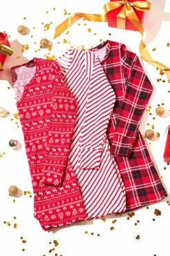 Fashion Nova Sleigh Bells Ring Sleep Romper - Red/combo Pajama Rompers & Jumpsuits