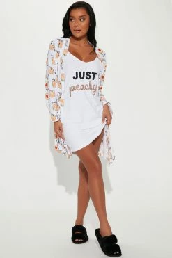 Fashion Nova Just Peachy PJ Robe Set - White/combo