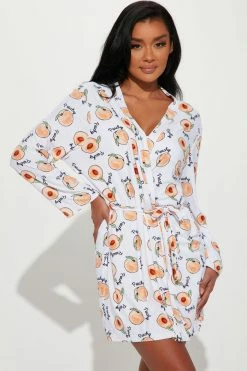Fashion Nova Just Peachy PJ Robe Set - White/combo