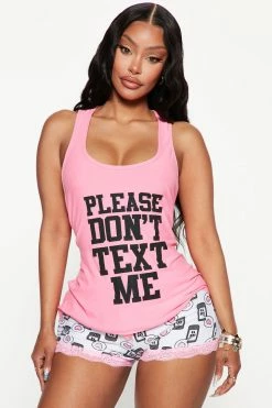 Fashion Nova Pajama Sets Don't Text Me PJ Short Set - Pink/combo