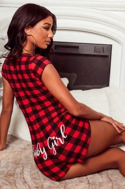 Fashion Nova Cabin Baby Girl PJ Romper Onesie - Black/Red