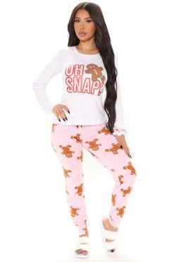 Fashion Nova Pajama Sets Oh Snap Cookie PJ Jogger Set - Pink/combo
