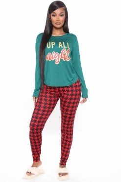 Fashion Nova Pajama Sets Up All Night PJ Jogger Set - Red/combo