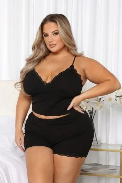 Fashion Nova Honey Dreams Ribbed PJ Short Set - Black Pajama Sets