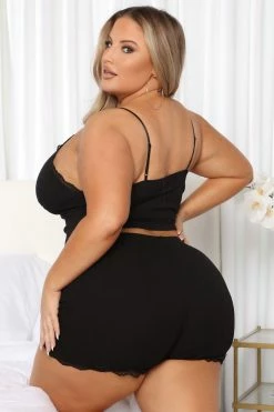 Fashion Nova Honey Dreams Ribbed PJ Short Set - Black Pajama Sets