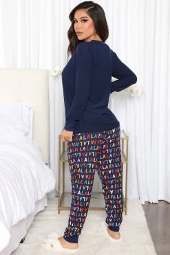 Fashion Nova Fa La La Holiday PJ Set - Navy/combo
