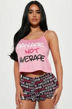 Fashion Nova Savage Not Average PJ Short Set - Pink/combo Pajama Sets
