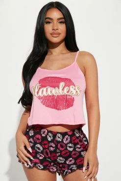 Fashion Nova Pajama Sets Flawless Kisses PJ Short Set - Pink/combo