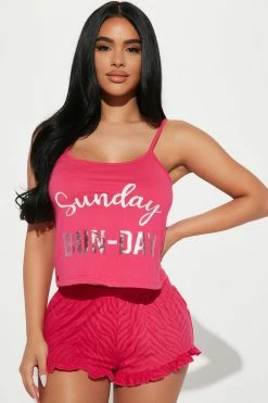 Fashion Nova Sunday Bunday PJ Short Set - Hot Pink