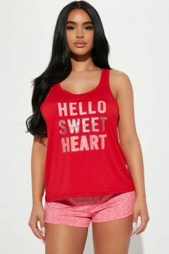 Fashion Nova Pajama Sets Hello Sweet Heart PJ Short Set - Red/combo