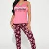 Fashion Nova Fine Be Mine PJ Jogger Set - Pink/combo Pajama Sets