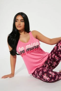 Fashion Nova Fine Be Mine PJ Jogger Set - Pink/combo Pajama Sets