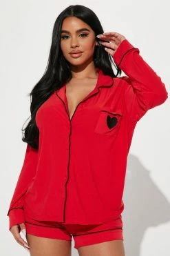 Fashion Nova Best Sleep Yet PJ Short Set - Red/Black Pajama Sets
